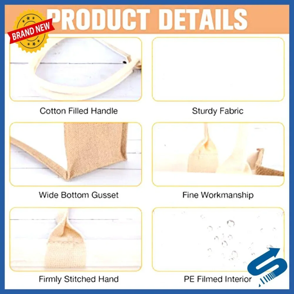 Large Jute Tote Bags Reusable Waterproof Beach Grocery Wedding Gift DIY